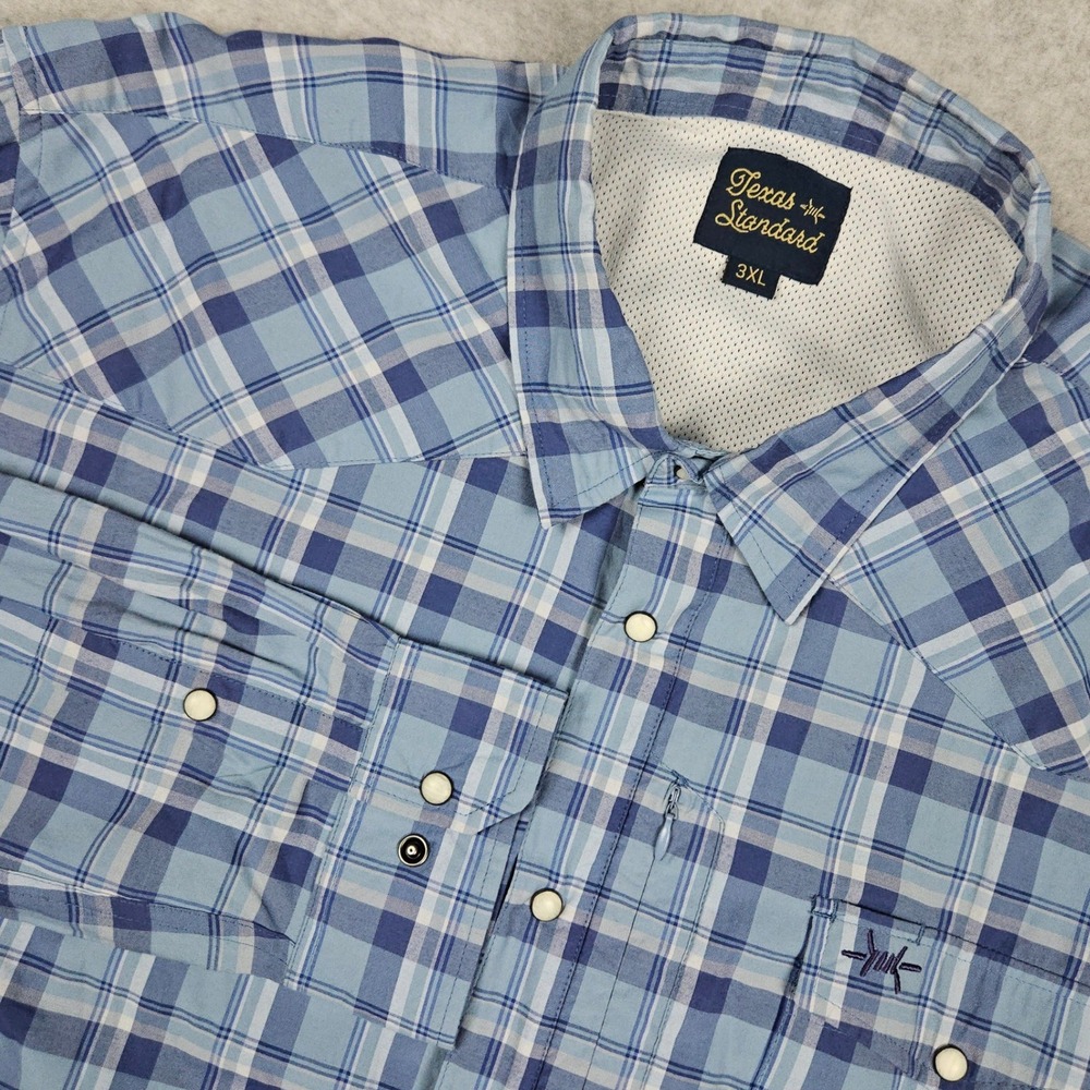 Texas Standard Men's 3XL‎ Blue Plaid Snap Western Bamboo Shirt Cowboy Rodeo Work